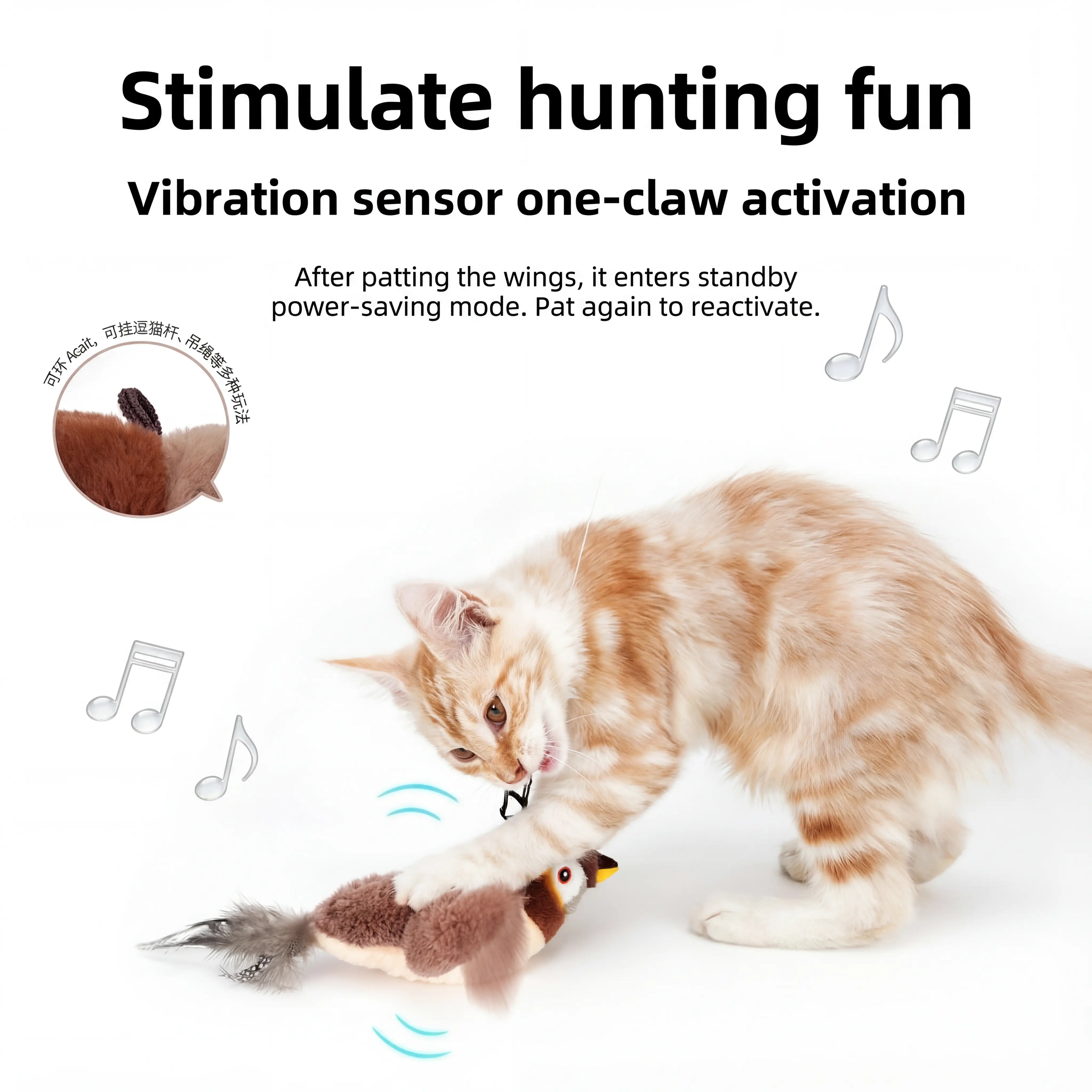 Pájaro Eléctrico Interactivo para Gatos con Sonido